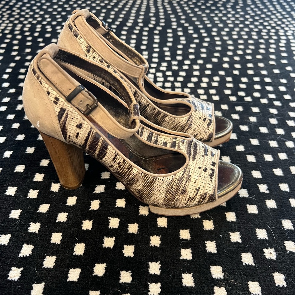 Vintage Lanvin snake/suede t strap